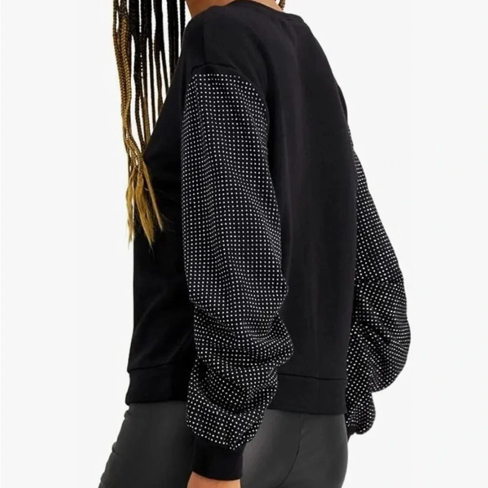 INC Womens Embellished-Sleeve Black Sweatshirt - Picture 2 of 12